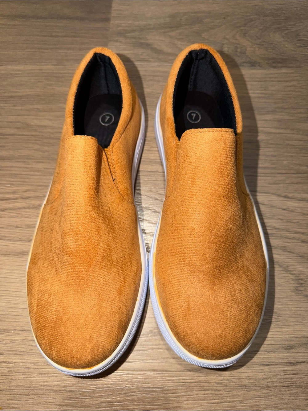 Women’s Slip-On Suede Loafers in mustard yellow color